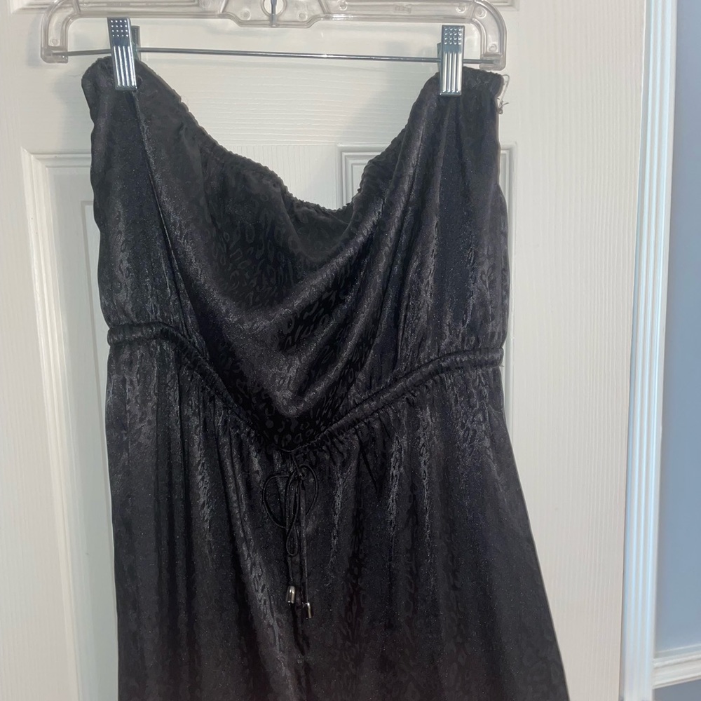 Black satin cheetah print jumpsuit